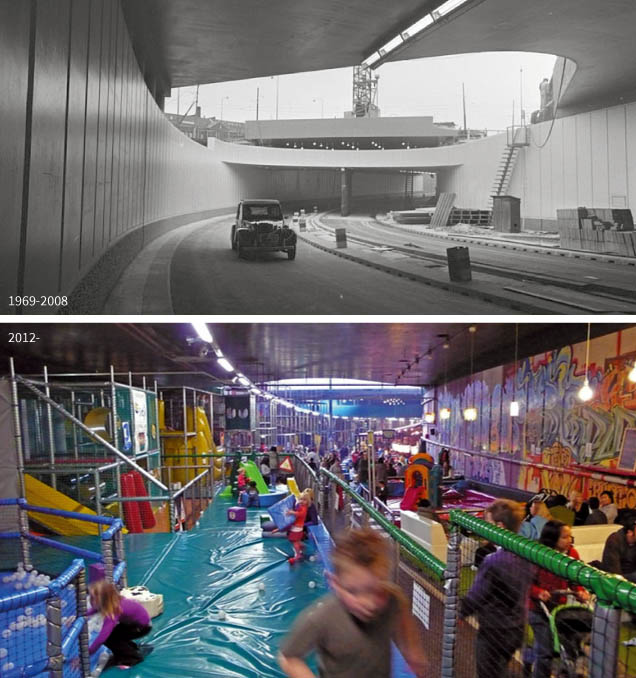 Buurtparking, stadslandbouw, discotheek, zwembad? Amsterdam transformeerde een achterhaalde autotunnel tot binnenspeeltuin. Mr. Visserplein, Amsterdam